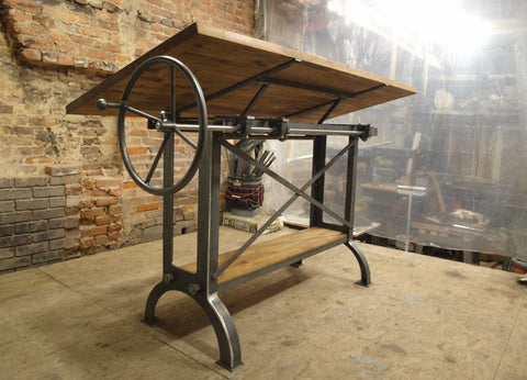 Handmade Large Industrial Oak Drafting Table