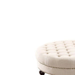 Fabric Upholstered Round Tufted Ottoman with Wood