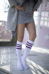 Women's Solid Purple Stripe Knee High Socks