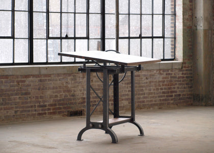 Handmade Large Industrial Walnut Drafting Table
